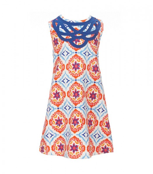 Counting Daisies Orange Multi With Blue Medallion Printed Dress 